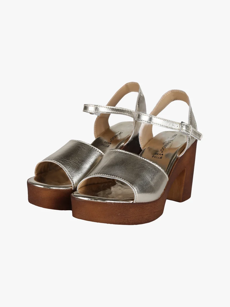 Sandali in pelle donna con tacco - oro