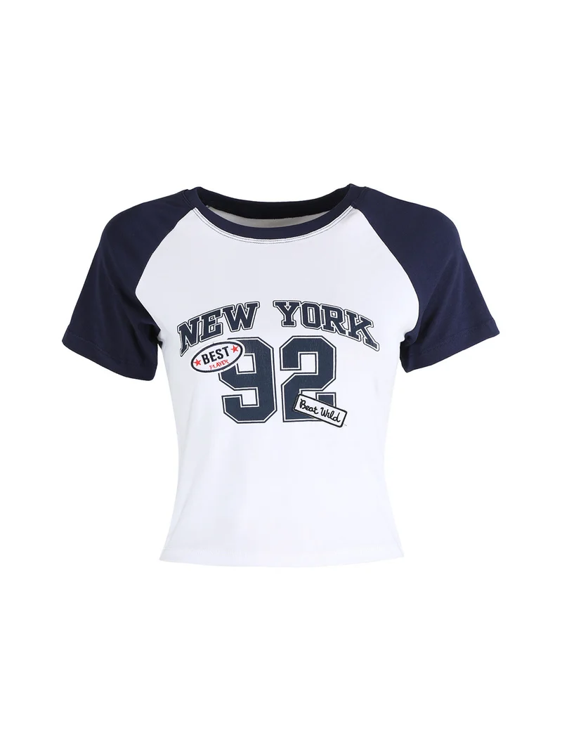 T-shirt crop da donna in cotone con stampa - bianco