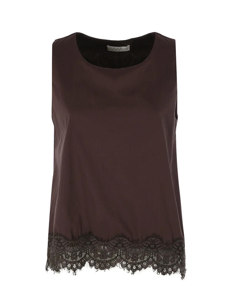 Top donna in cotone con pizzo sul finale - moro