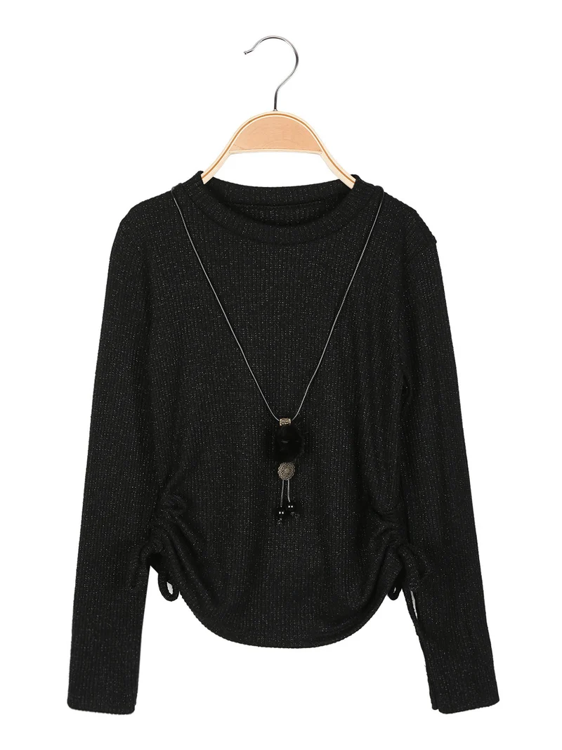 Maglia da bambina a costine con dettagli lurex - nero