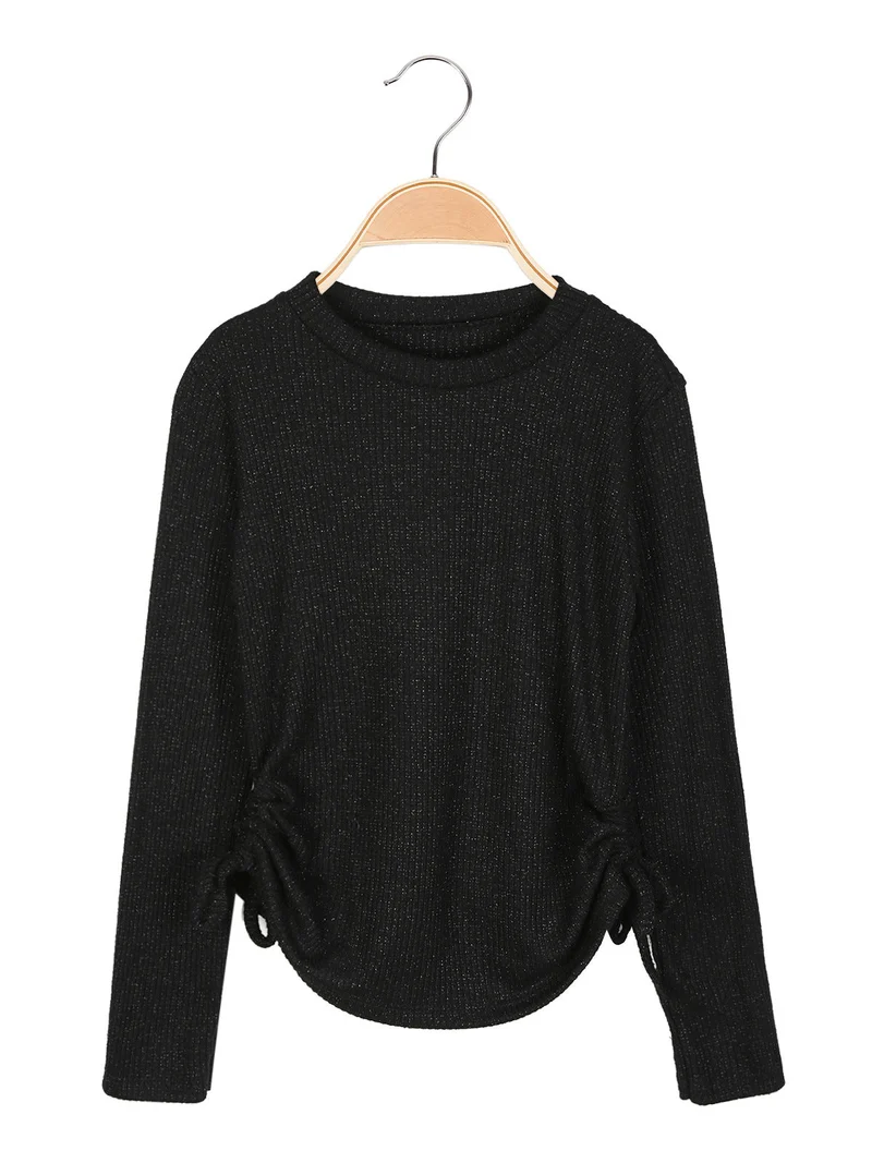 Maglia da bambina a costine con dettagli lurex - nero