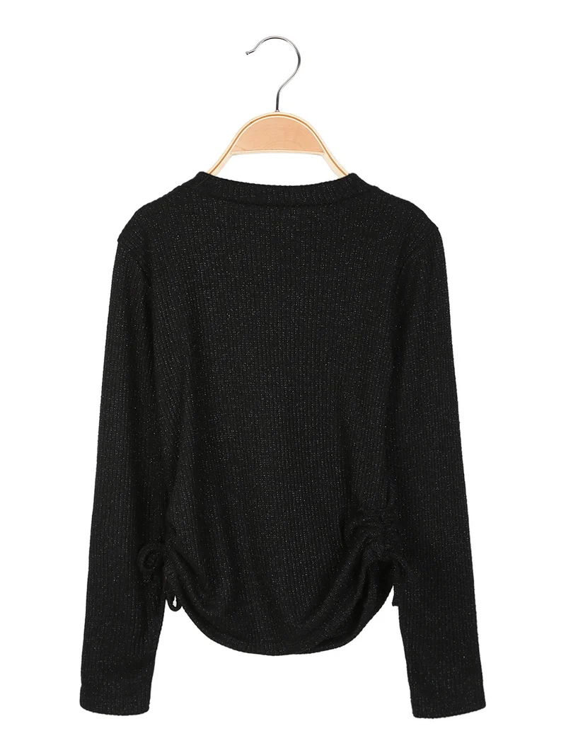 Maglia da bambina a costine con dettagli lurex - nero