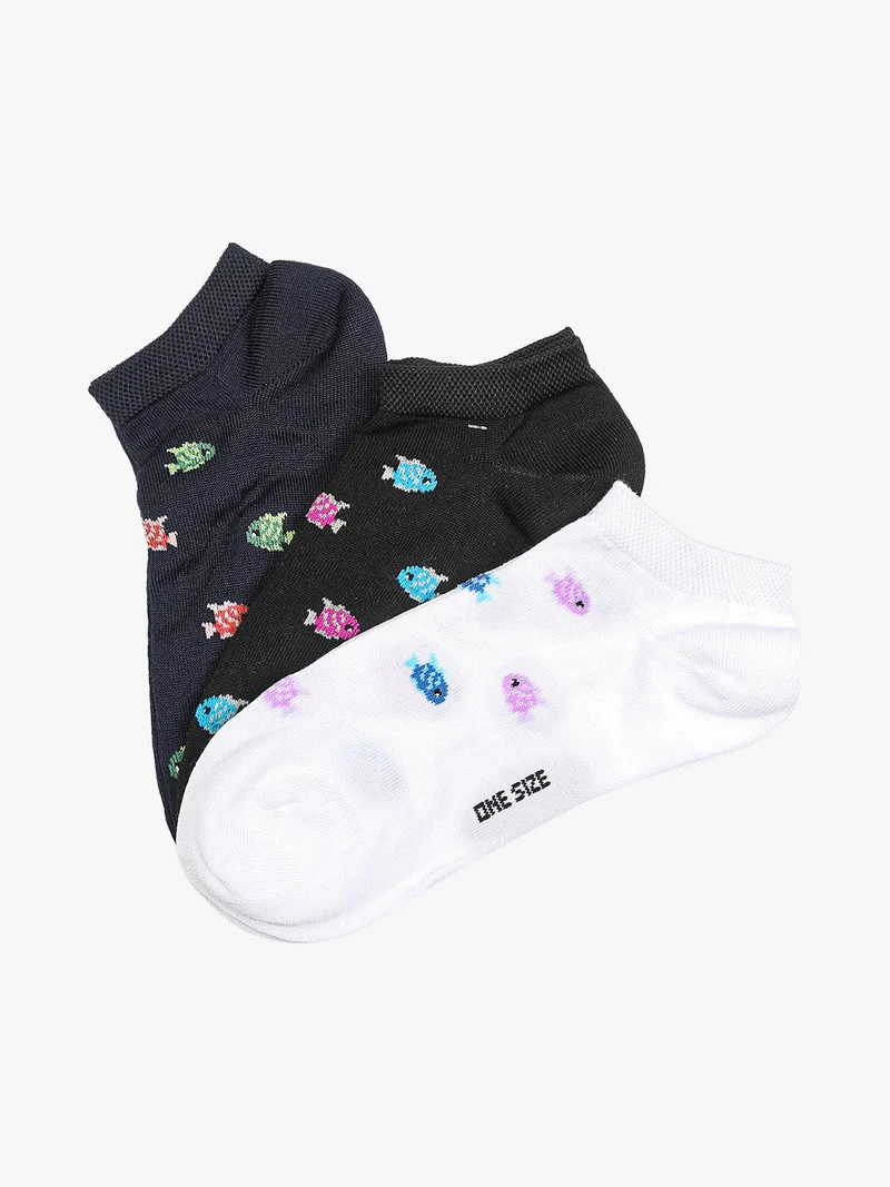 Confezione da 3 paia di calze corte sneakers da donna in cotone - azzurro