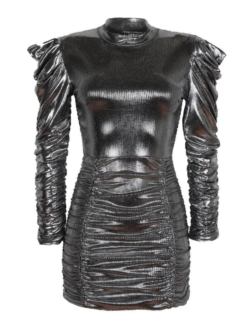 Vestito donna con lurex drappeggiato - argento