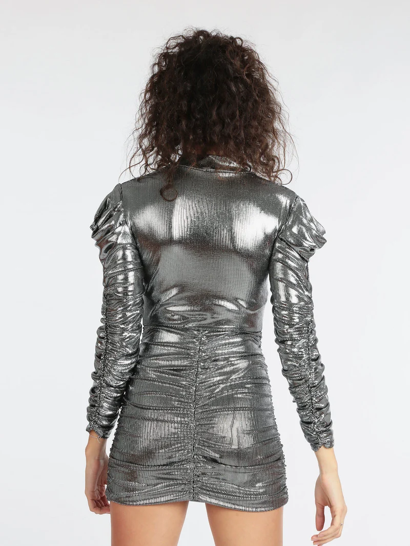 Vestito donna con lurex drappeggiato - argento