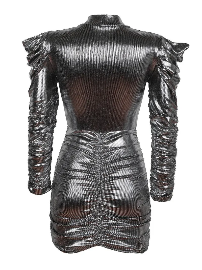Vestito donna con lurex drappeggiato - argento