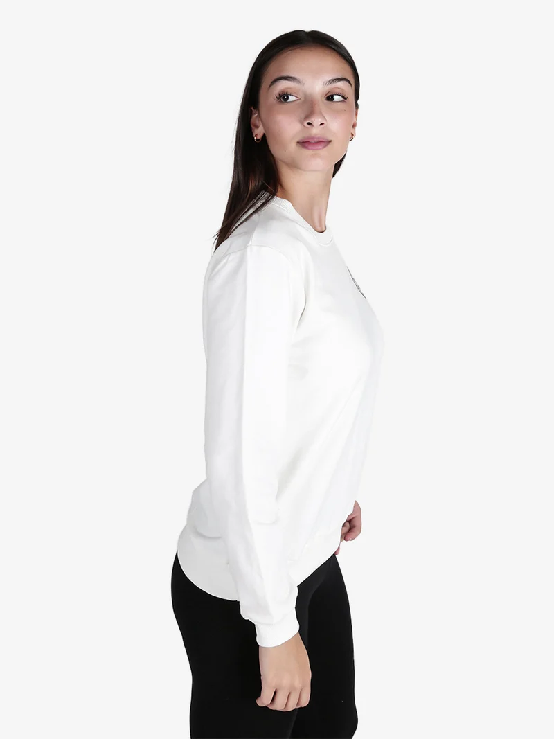 Felpa girocollo da donna sportiva con strass - bianco