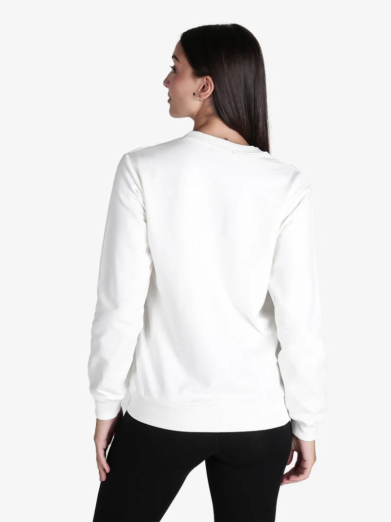 Felpa girocollo da donna sportiva con strass - bianco