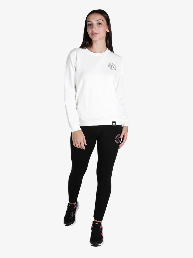 Felpa girocollo da donna sportiva con strass - bianco