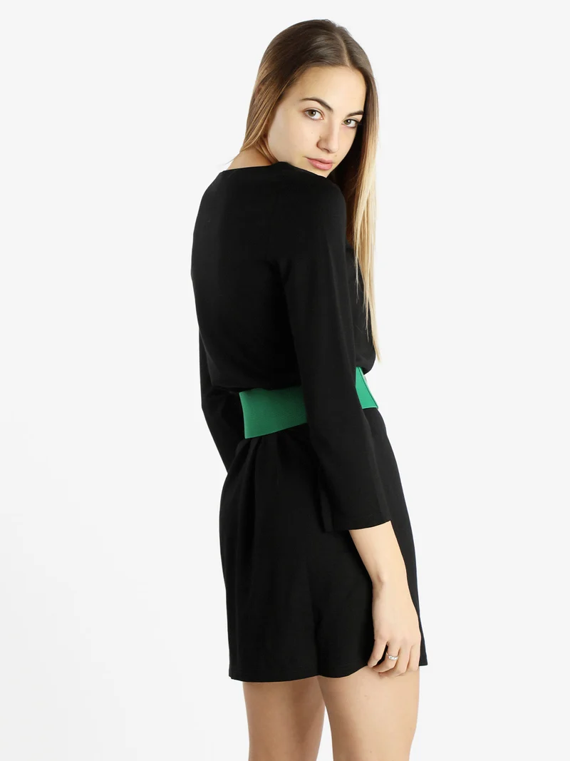 Vestito da donna a maniche lunghe in tinta unita - nero