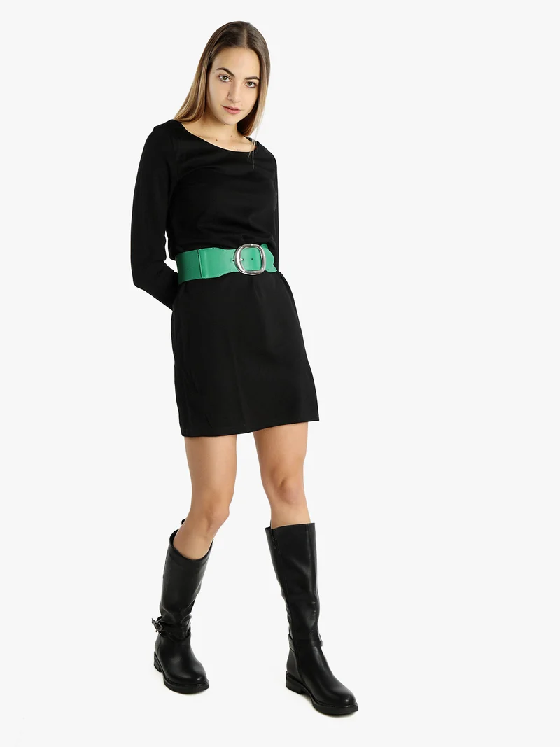 Vestito da donna a maniche lunghe in tinta unita - nero