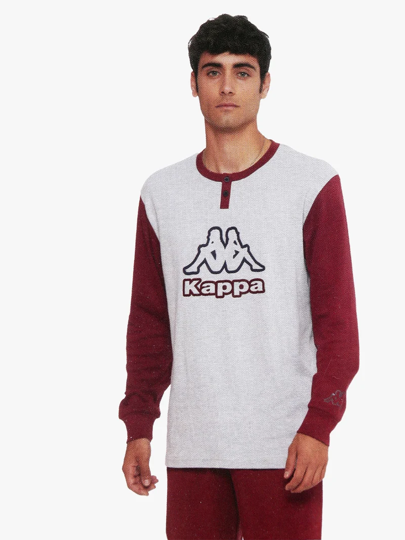 Pigiama lungo da uomo in cotone interlock - bordeaux