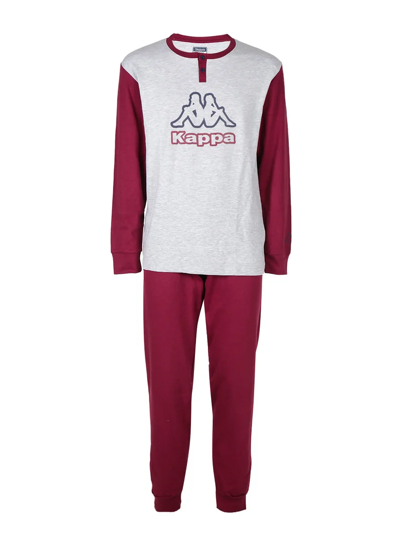 Pigiama lungo da uomo in cotone interlock - bordeaux