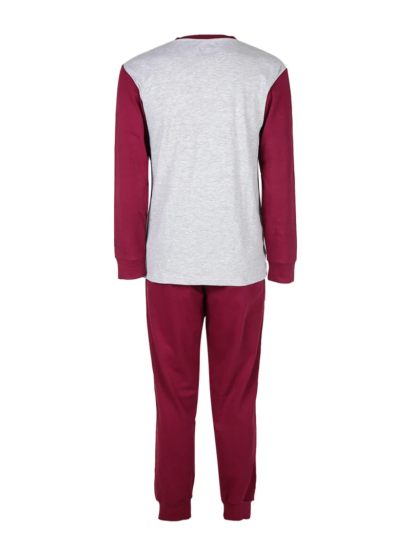 Pigiama lungo da uomo in cotone interlock - bordeaux
