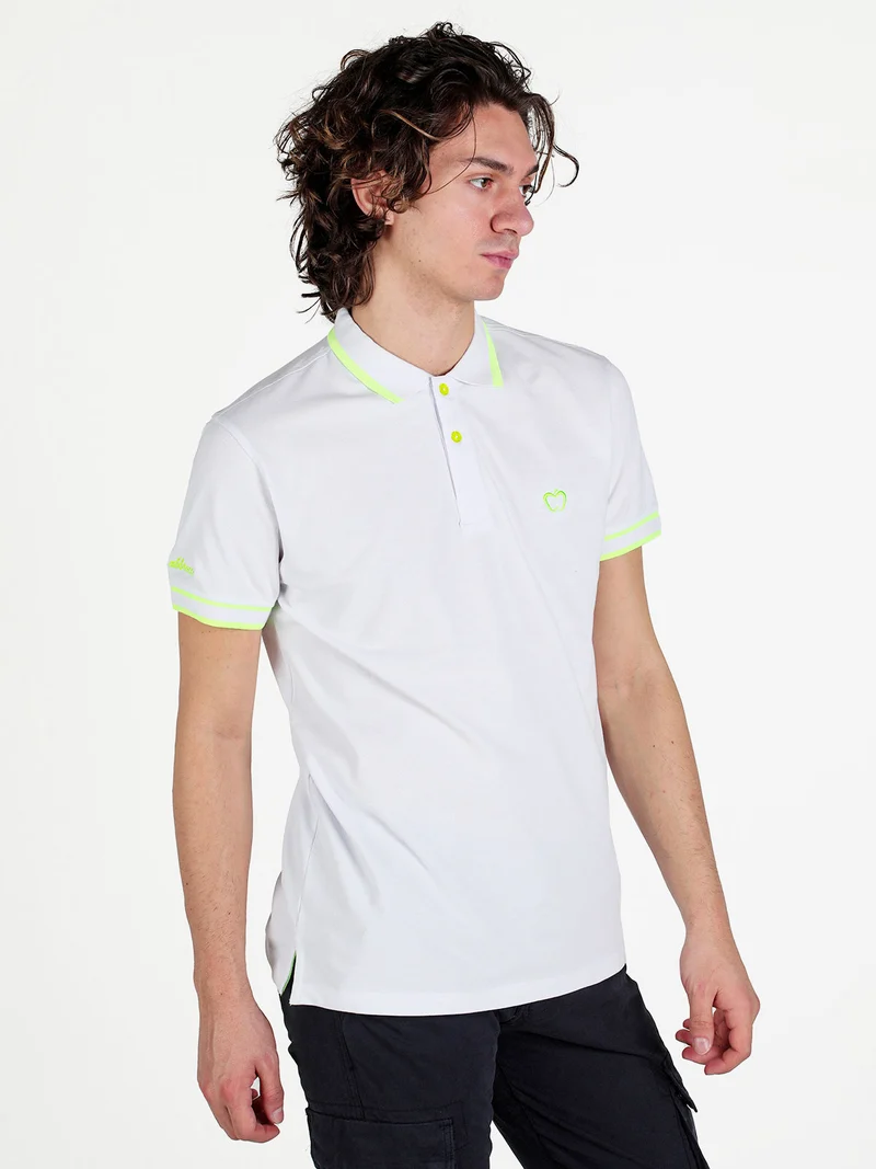 Polo da uomo fluo a maniche corte in cotone - bianco