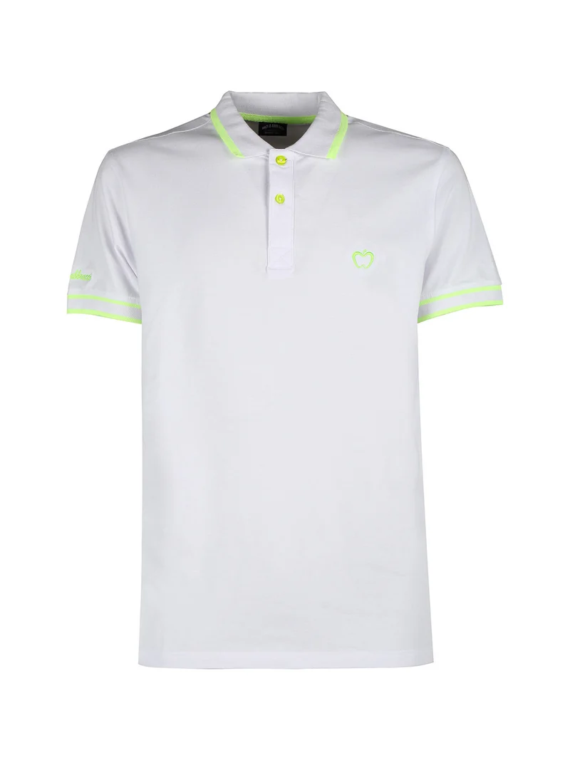 Polo da uomo fluo a maniche corte in cotone - bianco
