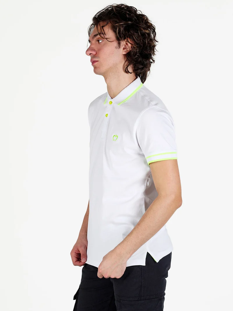 Polo da uomo fluo a maniche corte in cotone - bianco