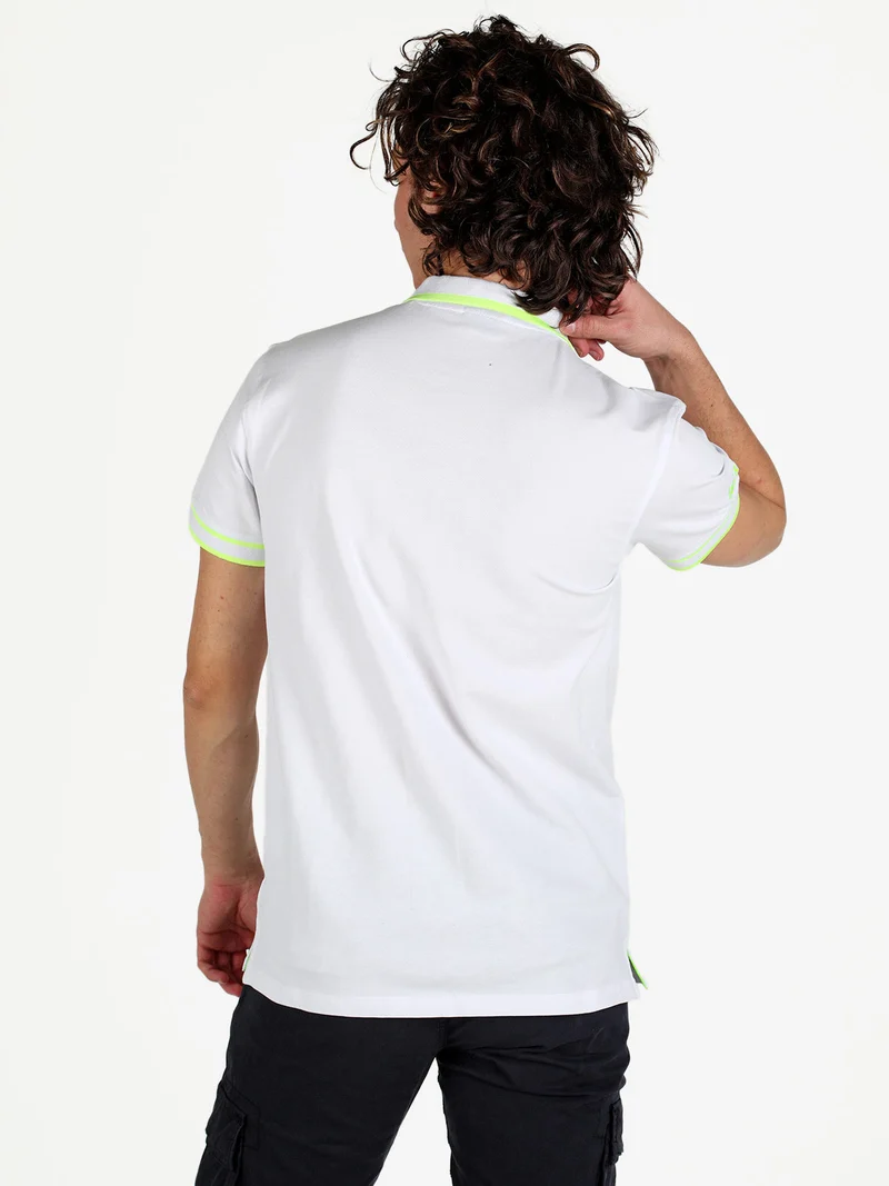 Polo da uomo fluo a maniche corte in cotone - bianco