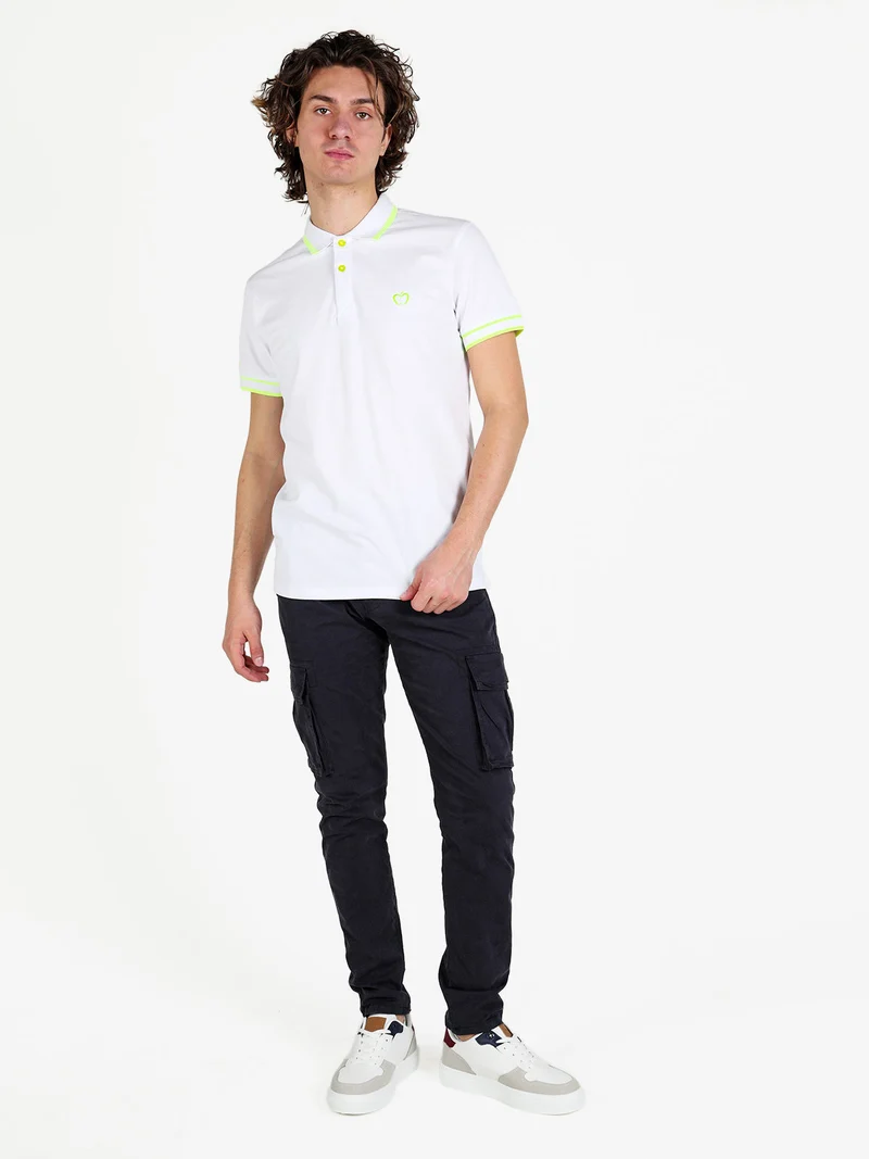 Polo da uomo fluo a maniche corte in cotone - bianco