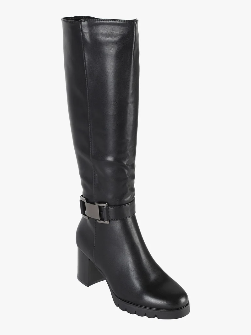 Stivali donna con tacco largo e plateau - nero