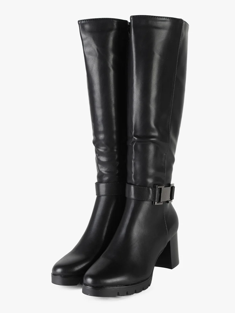 Stivali donna con tacco largo e plateau - nero