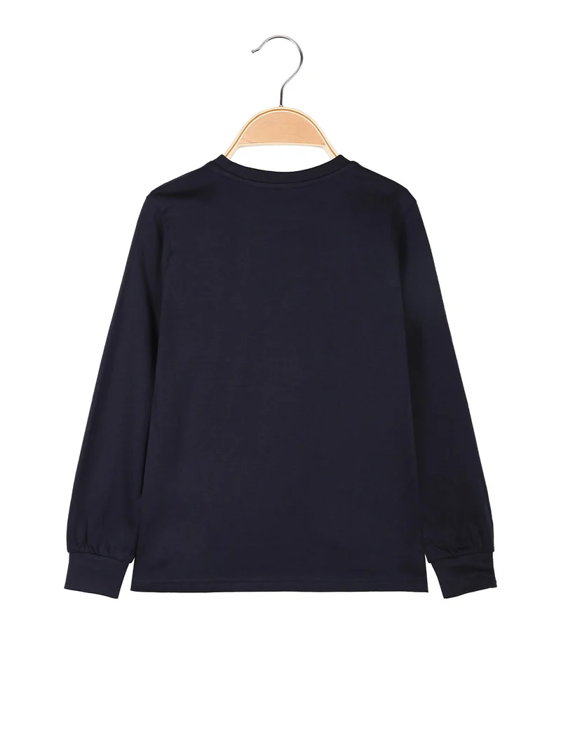 T--shirt girocollo a maniche lunghe da ragazzo con logo - blu scuro