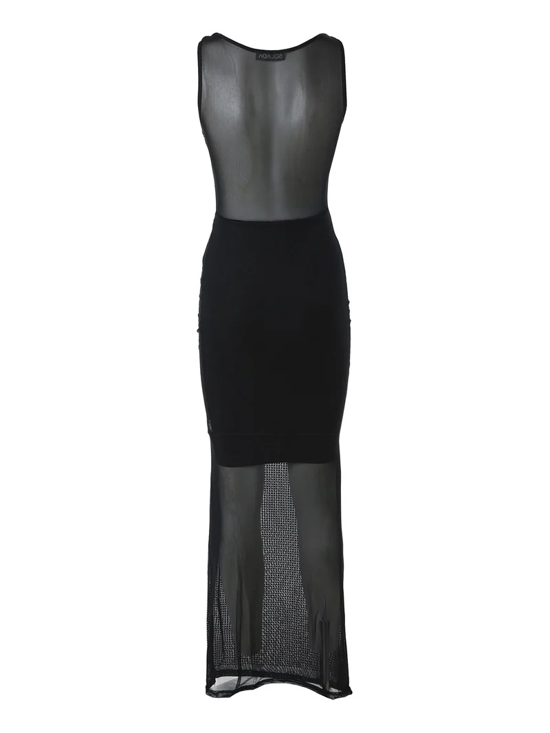 Abito lungo da donna senza maniche con micro borchie - argento