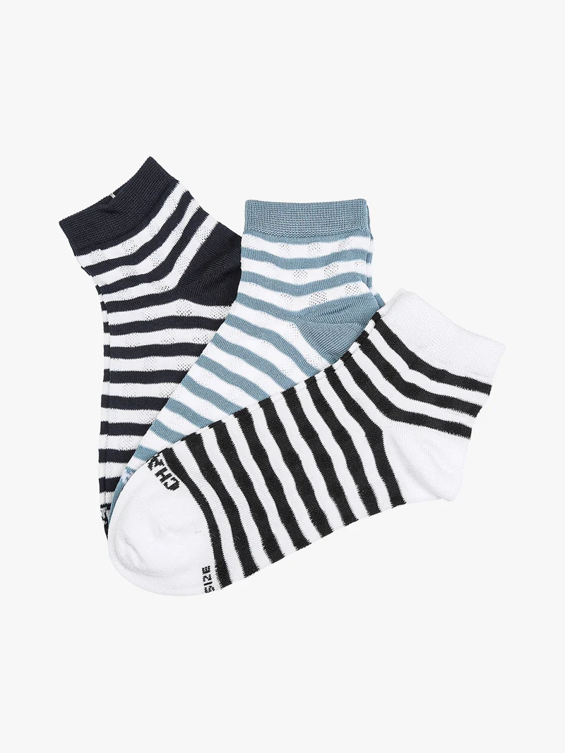 Confezione da 3 paia di calze corte rigate da donna in cotone - bianco