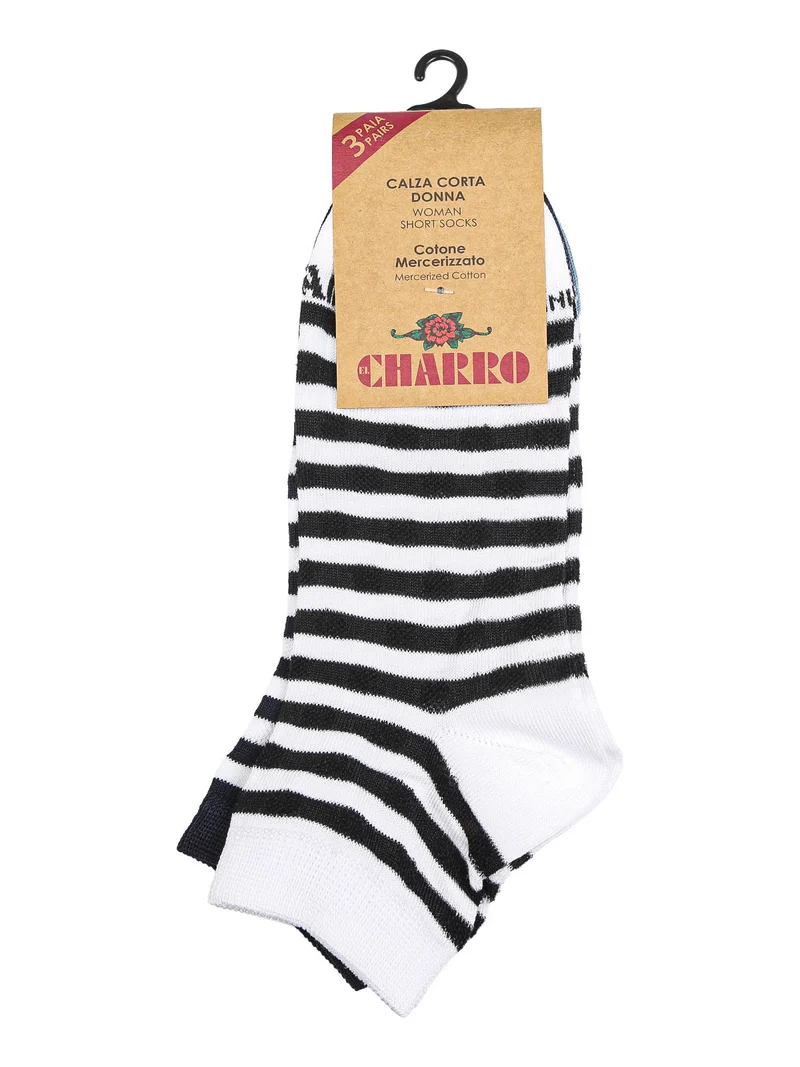 Confezione da 3 paia di calze corte rigate da donna in cotone - bianco