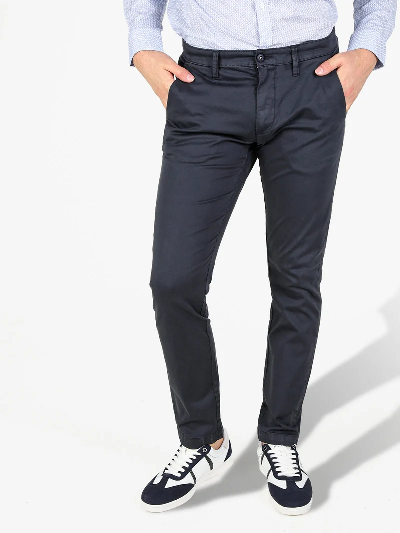 Pantaloni casual da uomo in cotone - blu scuro