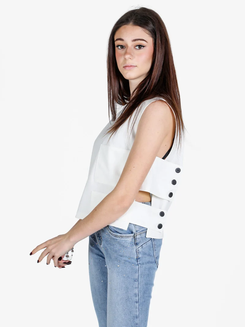 Top donna oversize in misto cotone - bianco