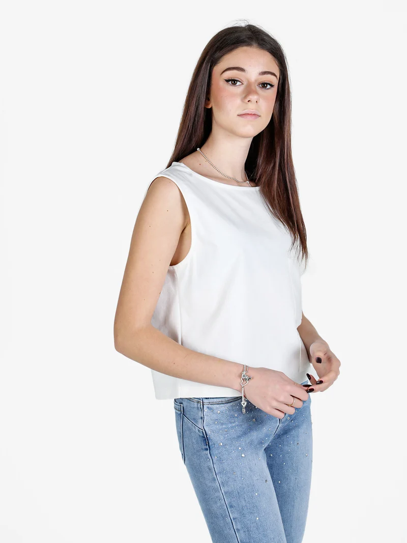 Top donna oversize in misto cotone - bianco