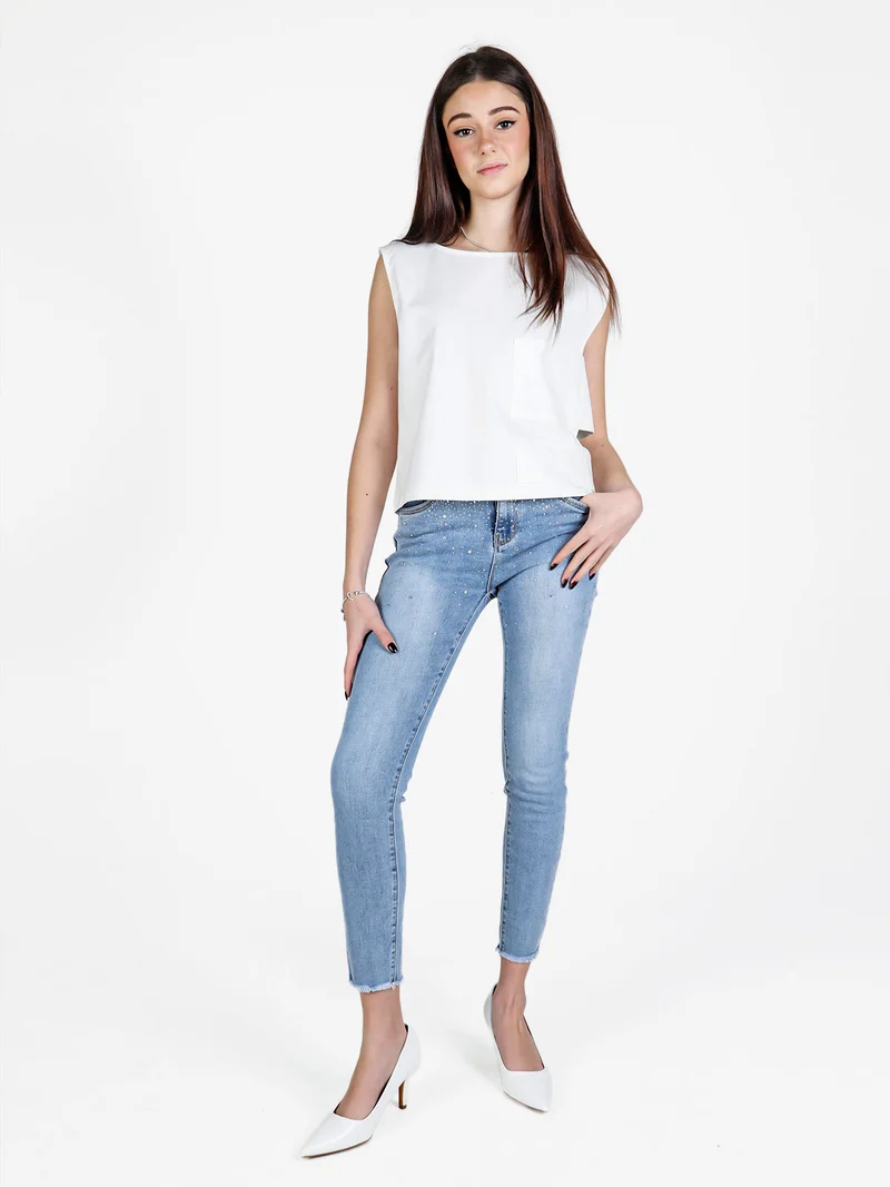 Top donna oversize in misto cotone - bianco