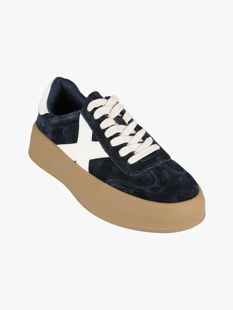 Sneakers donna effetto nubuck con platform - blu scuro
