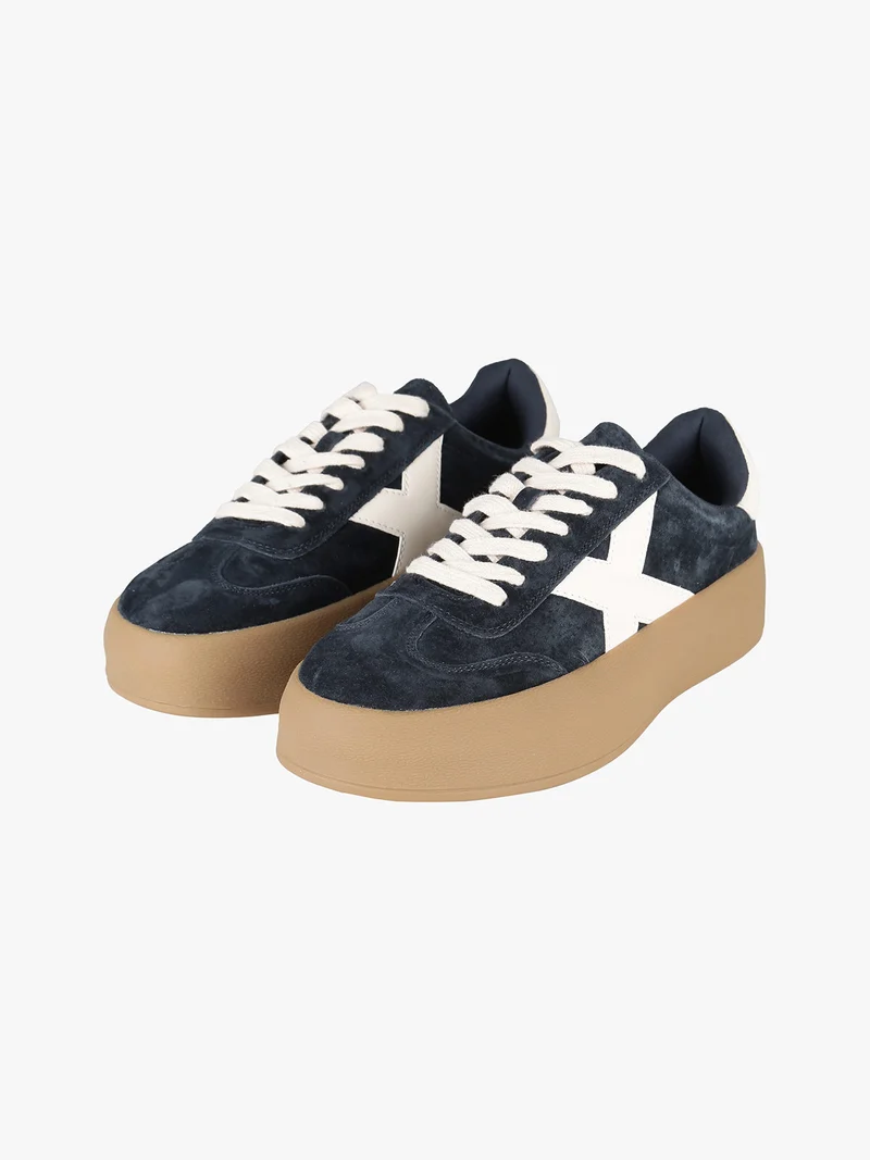 Sneakers donna effetto nubuck con platform - blu scuro