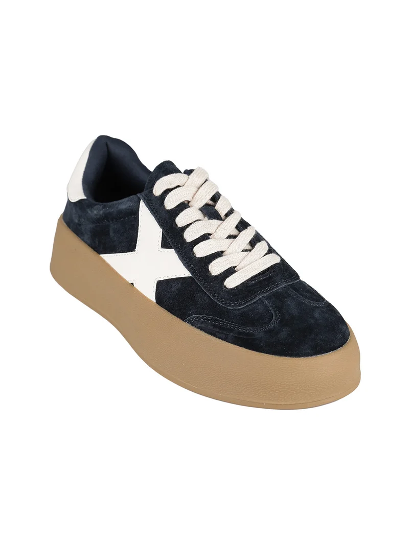 Sneakers donna effetto nubuck con platform - blu scuro