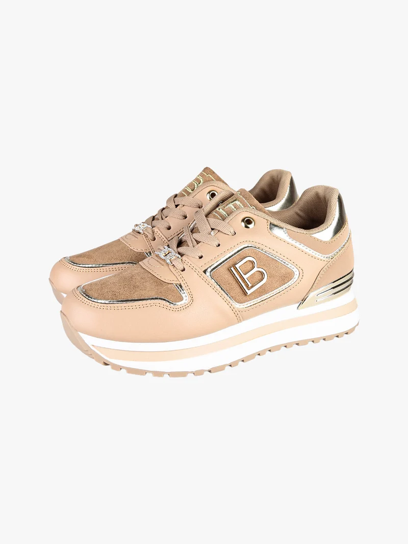 Sneakers donna stringate con platform - cammello