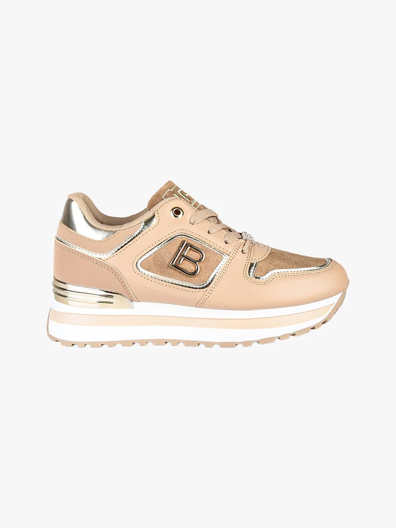 Sneakers donna stringate con platform - cammello