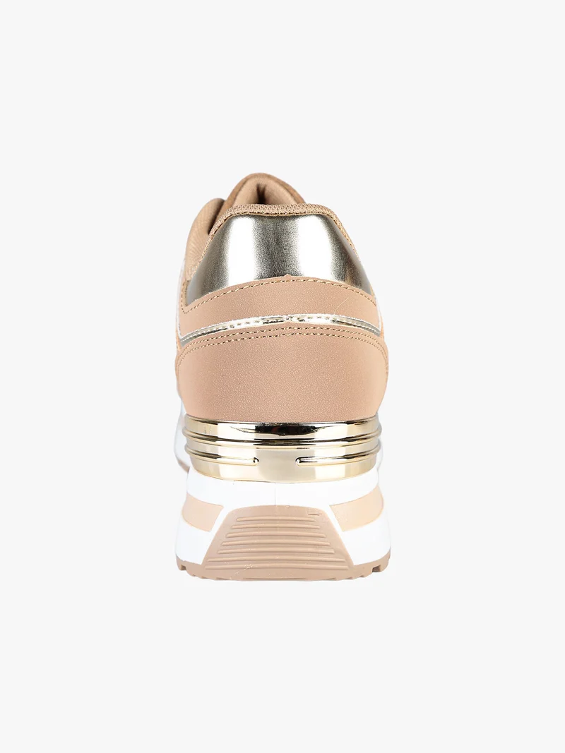 Sneakers donna stringate con platform - cammello