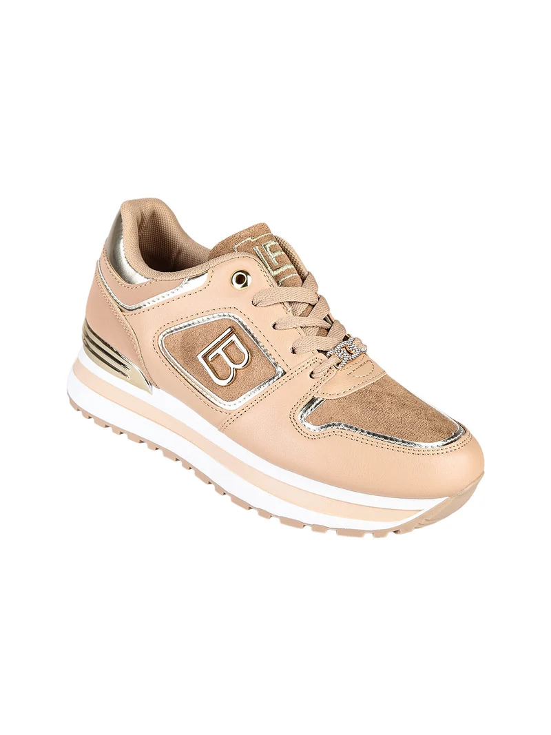 Sneakers donna stringate con platform - cammello