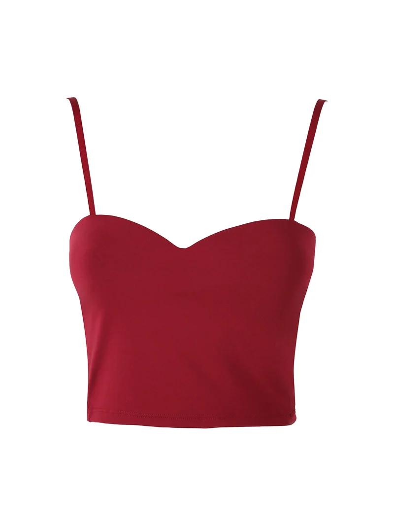 Top cropped da donna con scollo a cuore imbottito e spalline strette - bordeaux