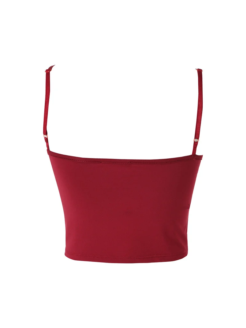 Top cropped da donna con scollo a cuore imbottito e spalline strette - bordeaux