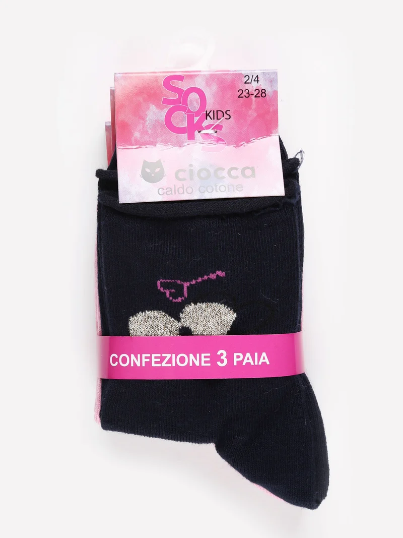 Calze da bambina 3 paia in caldo cotone - rosa