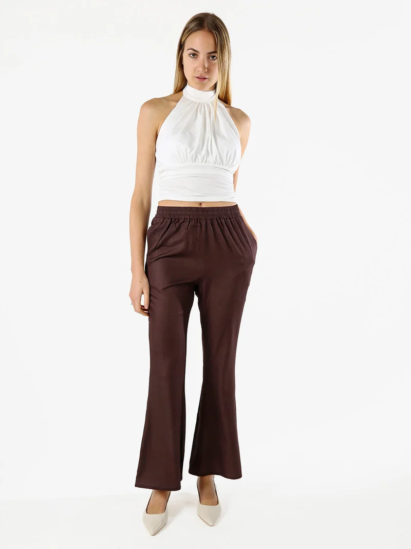 Pantaloni donna cropped con finale largo - moro