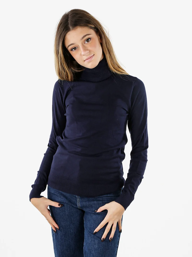 Maglia dolcevita donna in tinta unita - blu scuro