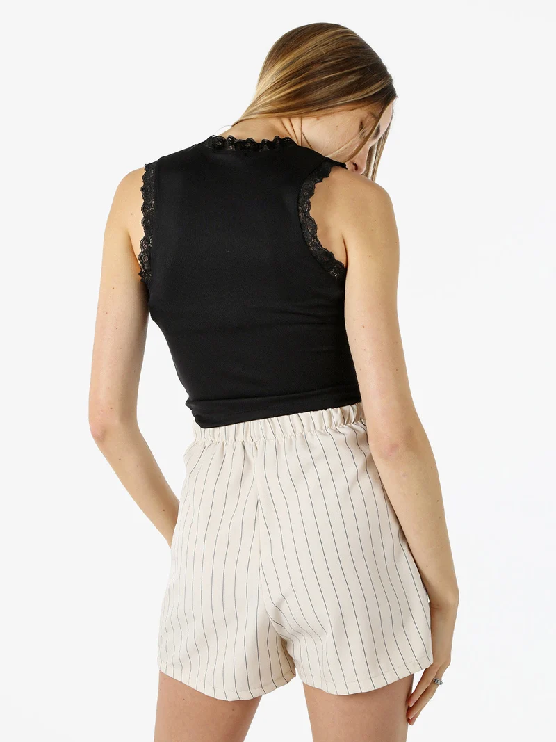 Top donna elasticizzato con dettagli di pizzo - nero
