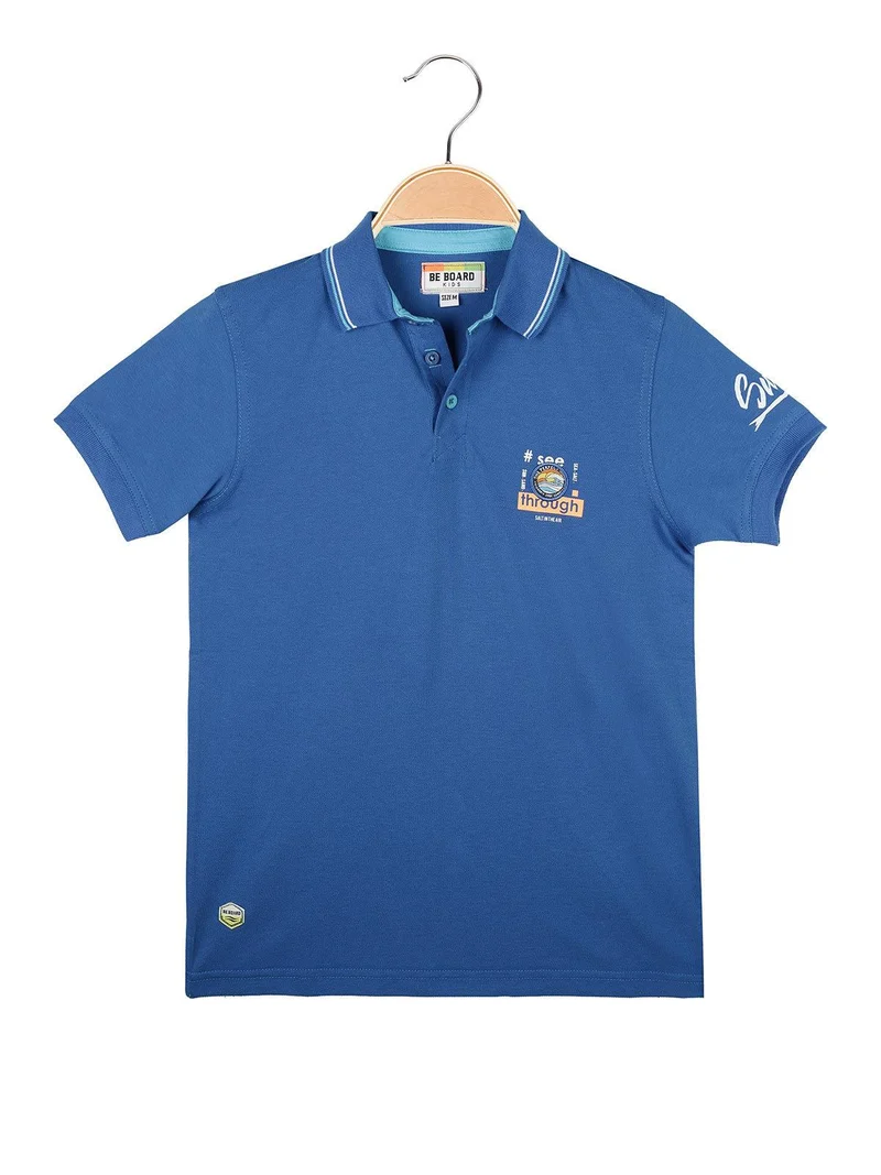 Polo da bambino a manica corta con scritta - blu