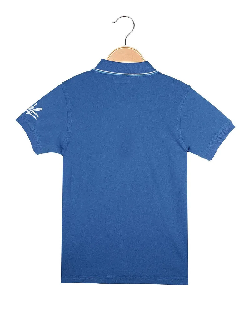 Polo da bambino a manica corta con scritta - blu