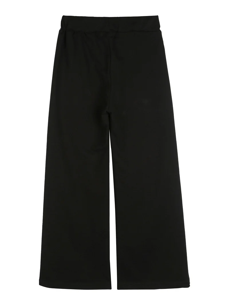 Pantaloni da bambina a gamba larga con strass floreali - nero