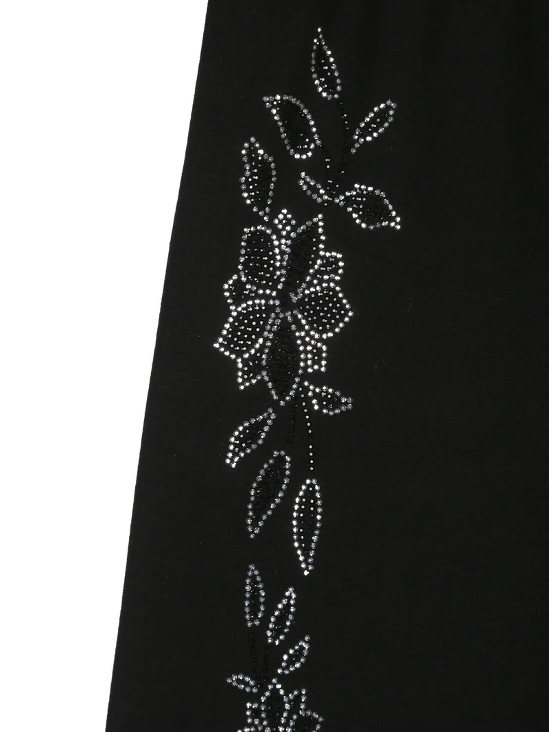 Pantaloni da bambina a gamba larga con strass floreali - nero
